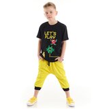 Mushi Lets Combed Cotton Boy Boy Black T-shirt Yellow Capri Shorts Set | Shoptok.si
