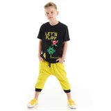 Mushi Lets Combed Cotton Boy Boy Black T-shirt Yellow Capri Shorts Set