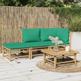 Maison Chic Seti vrtnega pohištva - Vrtna garnitura - Vrtni pohištvo set 3-delna z zelenimi blazinami bambus, (21819201) | Shoptok.si