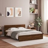 Maison Chic Posteljni okvir - Dvoposteljna postelja - Zakonska postelja z vzglavjem in LED rjavi hrast 160x200 cm, (21696479) | Shoptok.si