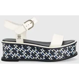 Tommy Hilfiger Usnjeni sandali NEW ARTISANAL FLATFORM ženski, bela barva