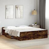 Maison Chic Posteljni okvir - Dvoposteljna postelja - Zakonska postelja s predali dimljen hrast 160x200 cm inž. les, (21696937) | Shoptok.si