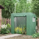vrtni rastlinjak iz PE in jekla s 4 koli, 2 stranskima oknoma in ojačanim zgornjim pokrovom, 200x77x148-169cm, (20708457)