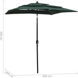  Suncobran s 3 razine i aluminijskom šipkom zeleni 2 x 2 m | shoptok.hr