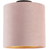 QAZQA Stropna svetilka z velur senco stara roza z zlatom 25 cm - kombinirana črna | Shoptok.si
