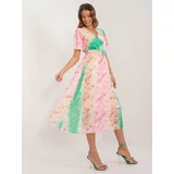Fashion Hunters Green-pink women's dress with short sleeves