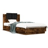 vidaXL Posteljni okvir z vzglavjem dimljen hrast 90x200 cm inž. les | Shoptok.si