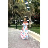 Numoco 194-5 Long summer dress with a belt - colorful flower pattern ? | shoptok.hr