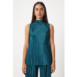 Happiness İstanbul Women's Dark Green Pleated Sleeveless Knitted Blouse Palazzo Pants Set | Eponuda.ba