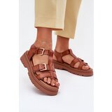 EVENTO Eco Leather Sandals Women With Buckles Camel Mireza Cene