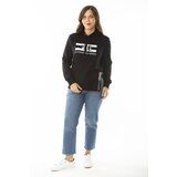 Şans Women's Plus Size Black Stone And Print Detailed Hooded Side Slit Sweatshirt Cene