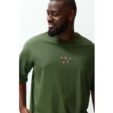 Trendyol Large Size Men's Green Oversize/Wide Cut Comfortable Printed 100% Cotton T-Shirt