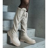 Gemre Beige eco leather flat heel boots decorated with a zipper Hala | Shoptok.si