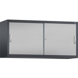 C+P ACURADO zgornja omarica z drsnimi vrati, 2 polici, VxŠxG 790 x 1600 x 500 mm, črno sive / aluminijasto bele barve | Shoptok.si