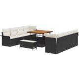  11-delni set vrtnih sof z blazinami Črn poli ratan akacija | Shoptok.si
