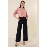 By Saygı Waist Bodice with Pockets Knitted Crepe Palazzo Pants in Navy Blue. Cene