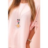 Kesi Włoski Women's set with a blouse with a necklace and wide pants powder pink | Shoptok.si