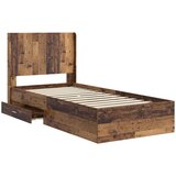 Krevetna konstrukcija s pohranom i uzglavljem Staro drvo Smeđa 90 x 200 cm | Shoptok.si