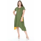 Şans Women's Plus Size Khaki Pocket Detailed Garnish Dress Cene