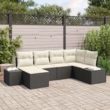 vidaXL Vrtna sedežna garnitura z blazino 6 pcs Črna in krem Poly ratan | Shoptok.si