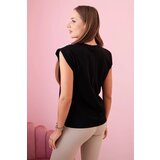 Kesi Włoski Women's sleeveless viscose blouse with decorative pearls on the shoulders in black | Shoptok.si
