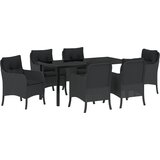 vidaXL Vrtni set za objed s jastukom 7 pcs Crna poliratan | shoptok.hr