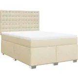 vidaXL Box spring postelja z vzmetnico krem 160x200 cm blago, (21308158)