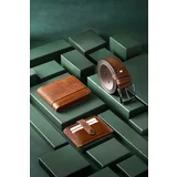 Polo Air Boxed Sports Tan Men's Wallet and Belt Card Holder Set