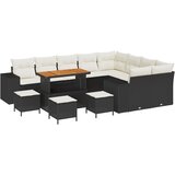 vidaXL 13-delni vrtni sofa set z blazinami črne poli ratan akacije, 4-delni vrtni jedilni set z blazinami črne poli ratan akacije Cene