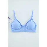 Trendyol Blue Seamless Functional Rope Strap Non-wired Cupped Bralette Knitted Bra