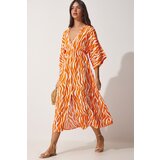  Women's Orange Deep V Neck Summer Long Viscose Dress | Eponuda.ba