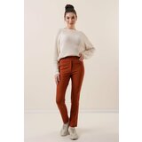 By Saygı Lycra Trousers with Fake Pockets on the Front Wide Size Range Claret Red Cene