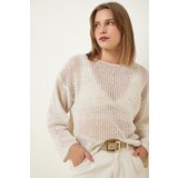 Happiness İstanbul Women's Cream Pearl Detailed Openwork Seasonal Knitwear Sweater cene