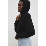 Answear Lab Bombažen pulover ženska, črna barva, s kapuco