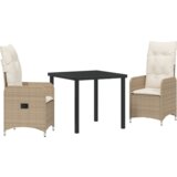 vidaXL 3 Kosni Vrtni Jedilni Set z Blazinami Bež Poly Rattan | Shoptok.si