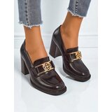 Resti Persephone Nero Women's Block Heel Loafers Eco Leather Gold Buckle | ePonuda.com