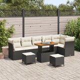 vidaXL 9 delni vrtni sofa set z blazinami Črna Poli ratan Akacija, 3 delni vrtni jedilni set z blazinami Črna Poli ratan Akacija Cene