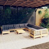  Vrtna sedežna garnitura 12-delna s sivimi blazinami borovina, (20772444) Cene