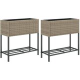 vidaXL vrtna korita s polico 2 kosa siva 70x28x70 cm poli ratan, (21317259) | Shoptok.si