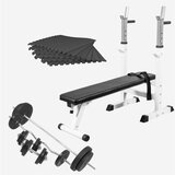  Benč klupa sa stalkom podlogom i setom tegova 100 kg (Bela) | ePonuda.com