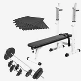 Benč klupa sa stalkom podlogom i setom tegova 100 kg (Bela)