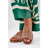 Boto Ladies Sandals With Decoration On Flat Heel Eco Suede Dark Beige Ralisses | shoptok.hr