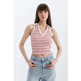 Defacto Slim Fit Striped Polo Neck Ribbed Camisole Athlete