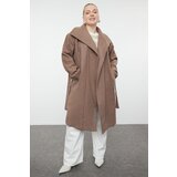Trendyol Curve Mink Loose Fit Belted Wide Collar Cashmere Coat | Shoptok.si