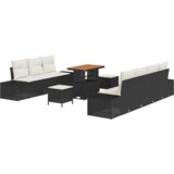 vidaXL Set Baštenske Sofe od 10 Delova s Jastucom Crni Poli Ratan Akacija | shoptok.hr