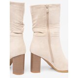 Shelvt Light beige ankle boots with a ruffled upper and heel | ePonuda.com