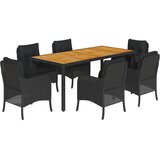 7-dijelni vrtni blagovaonski set s jastucima crni od poliratana Crna Dužina stola 190 cm | shoptok.hr