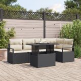 vidaXL set od 6 komada vrtnih sofe s jastučićima crni poli ratan, 2-sjedalna vrtna sofa s jastučićima crni poli ratan | shoptok.hr
