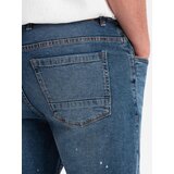 Ombre Men's short denim shorts with rubbing and rolled up leg - blue | ePonuda.com