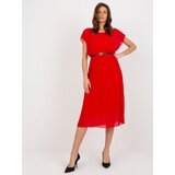 Fashion Hunters Red pleated midi dress with belt Cijene